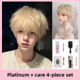 Load image into Gallery viewer, Platinum wig boys short hair Korean version handsome full head cover type Yang excess the same men's differential broken cover wig