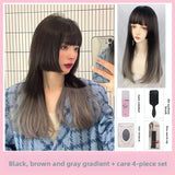 Load image into Gallery viewer, Internet celebrity wig long straight hair Lolita Lolita Japanese princess cut soft sister black long hair full headgear