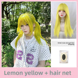 Load image into Gallery viewer, Lemon yellow long straight hair full top Yabi wig live streaming host girl group Internet celebrity girl group Japanese full head cover JK daily