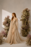 Load image into Gallery viewer, Delphine Romantic Lace Wedding Dress, Elegant A-Line Bridal Gown with Soft Train image 1