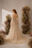 Load image into Gallery viewer, Delphine Romantic Lace Wedding Dress, Elegant A-Line Bridal Gown with Soft Train image 3