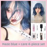 Load image into Gallery viewer, Happy small fry blue wig short hair full hood female color daily lolita short curly hair jk Japanese Korean y2