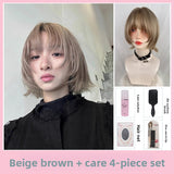 Load image into Gallery viewer, Japanese wig female short hair Internet celebrity warped head short hair rice gray brown air bangs Bobo head JK simulation full head cover
