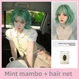 Load image into Gallery viewer, Japanese mint green wig women's short hair full head cover short curly hair cos dopamine JK full wig cover