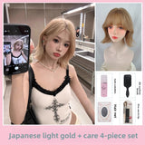 Load image into Gallery viewer, Korean short hair wig female full headgear texture ironing platinum air bangs curly hair age-reducing hairstyle Japanese