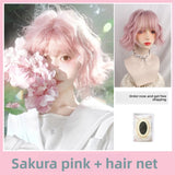 Load image into Gallery viewer, Cherry blossom pink wig female fluffy short curly hair full head cover Internet celebrity cute temperament lazy wind short age reduction roll universal