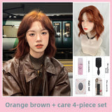 Load image into Gallery viewer, Halloween orange brown wig female short hair full head cover short curly hair wool curl daily full top hair cover collarbone hair