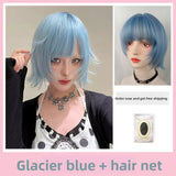 Load image into Gallery viewer, Japanese Yabi wind ice blue short hair wig Qi bangs anti-warping layer short hair Spice girl y2k full headgear