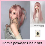 Load image into Gallery viewer, Pink wig long hair Giselle cos daily lolita grapefruit powder long straight hair natural simulation wig cover