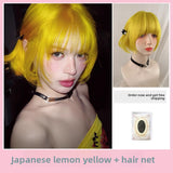 Load image into Gallery viewer, Lemon yellow wig Internet celebrity subculture short hair one size fits all cos Japanese lolita y2k hair