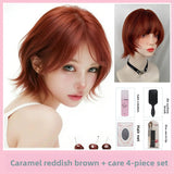 Load image into Gallery viewer, Wig female Japanese level broken hair red brown, cool Sa warped short hair Bobo head natural and realistic whole head cover