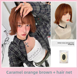 Load image into Gallery viewer, Halloween orange brown Japanese Korean wig female short hair full head cover French JK outer warping age-reducing hairstyle BOBO