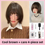 Load image into Gallery viewer, Wig Women's hood Layered short hair hanni Same girly whole wig Orange brown cos Bobo head