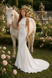 Load image into Gallery viewer, Elodie Minimalist Satin Wedding Dress, Sleek Sheath Bridal Gown with Train image 1