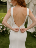 Load image into Gallery viewer, Elodie Minimalist Satin Wedding Dress, Sleek Sheath Bridal Gown with Train image 2