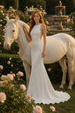 Load image into Gallery viewer, Elodie Minimalist Satin Wedding Dress, Sleek Sheath Bridal Gown with Train image 3