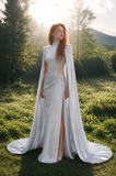 Load image into Gallery viewer, Eulalia Minimalist Satin Wedding Dress, Sleek Sheath Bridal Gown with Train image 4
