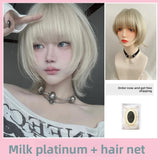Load image into Gallery viewer, Small fry milk platinum cute wig short hair female full hood halloween y2k hottie eversion reverse warping Japanese