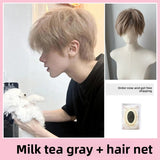 Load image into Gallery viewer, Short hair wig boys Korean version differential broken cover natural daily milk tea gray simulation hair breathable light full headgear type