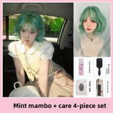 Load image into Gallery viewer, Japanese mint green wig women's short hair full head cover short curly hair cos dopamine JK full wig cover