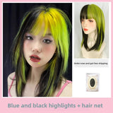 Load image into Gallery viewer, Wig girl summer medium long hair collarbone hair comic thin vine purple round face trimming princess cut ji hair style Qi bangs hair cover