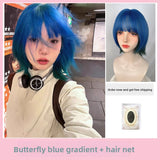 Load image into Gallery viewer, Small fry blue gradual change wig short hair full head female hottie y2k girl group Bobo head lolita whole top