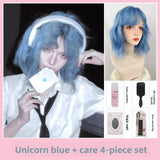 Load image into Gallery viewer, Wig female wool curl pink blue lolita daily simulation short hair halloween Internet celebrity full head curl