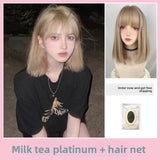 Load image into Gallery viewer, Wig female full head cover medium length short hair cute white collarbone hair tide natural Korean version JK