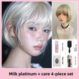 Load image into Gallery viewer, Short hair wig female full head cover Korean daily Japanese platinum natural age reduction whole top slightly warped wendy head