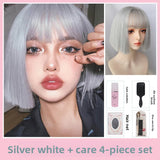 Load image into Gallery viewer, Handsome silver gray wig short hair female Bobo head student Lolita Harajuku Internet celebrity smoke gray granny gray natural