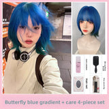 Load image into Gallery viewer, Small fry blue gradual change wig short hair full head female hottie y2k girl group Bobo head lolita whole top