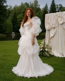 Load image into Gallery viewer, Fiona Cape Wedding Dress, Statement Bridal Gown with Dramatic Draped Detail image 1