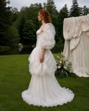 Load image into Gallery viewer, Fiona Cape Wedding Dress, Statement Bridal Gown with Dramatic Draped Detail image 3