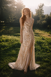 Load image into Gallery viewer, Genevieve Minimalist Satin Wedding Dress, Sleek Sheath Bridal Gown with Train image 1
