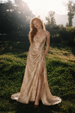 Load image into Gallery viewer, Genevieve Minimalist Satin Wedding Dress, Sleek Sheath Bridal Gown with Train image 5