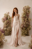 Load image into Gallery viewer, Blush Ruffle Formal Gown with Spaghetti Straps, High Slit Floor Length Dress for Wedding, Prom and Evening Events