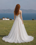 Load image into Gallery viewer, White Strapless Wedding Gown with Sweetheart Neckline, Full A-Line Skirt, Decorative Waist Detail and Train