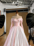 Load image into Gallery viewer, Pink Off Shoulder Draped Ball Gown Elegant Formal Evening Dress