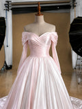 Load image into Gallery viewer, Pink Off Shoulder Draped Ball Gown Elegant Formal Evening Dress