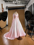 Load image into Gallery viewer, Pink Off Shoulder Draped Ball Gown Elegant Formal Evening Dress