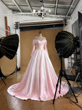 Load image into Gallery viewer, Pink Off Shoulder Draped Ball Gown Elegant Formal Evening Dress
