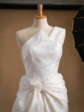 Load image into Gallery viewer, White One Shoulder Draped Wedding Gown with Sculptural Waist Bow