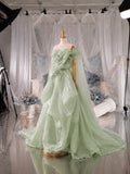 Load image into Gallery viewer, Green Sculptural Ruffle Gown with Dramatic Draped Bodice and Statement Formal Silhouette