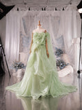 Load image into Gallery viewer, Green Sculptural Ruffle Gown with Dramatic Draped Bodice and Statement Formal Silhouette