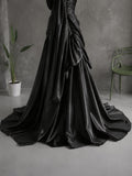 Load image into Gallery viewer, Black One Shoulder Formal Gown with Oversized Bow, Ruched Bodice and Dramatic Draped Silhouette