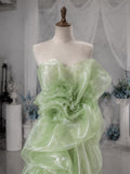 Load image into Gallery viewer, Pale Green Strapless Sculptural Gown with Oversized Floral Ruffles, Dramatic Formal Evening Dress, Made to Measure