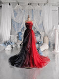Load image into Gallery viewer, Red Strapless Formal Gown with Sculpted Draping, Asymmetric Twist Detail and Full Length Evening Silhouette