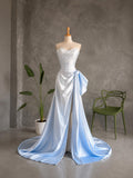 Load image into Gallery viewer, White Strapless Sweetheart Gown with Ruched Bodice Asymmetrical Draping and Side Accent Made to Measure Formal Dress
