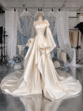 Load image into Gallery viewer, Ivory One Shoulder Wedding Gown with Floral Accent, Draped Bodice, Sculptural Ruffle Skirt and Statement Sleeve