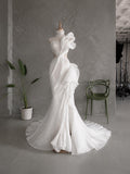 Load image into Gallery viewer, White Sculptural One Shoulder Gown Asymmetric Pleated Bridal Dress with Dramatic Ruffled Statement Silhouette